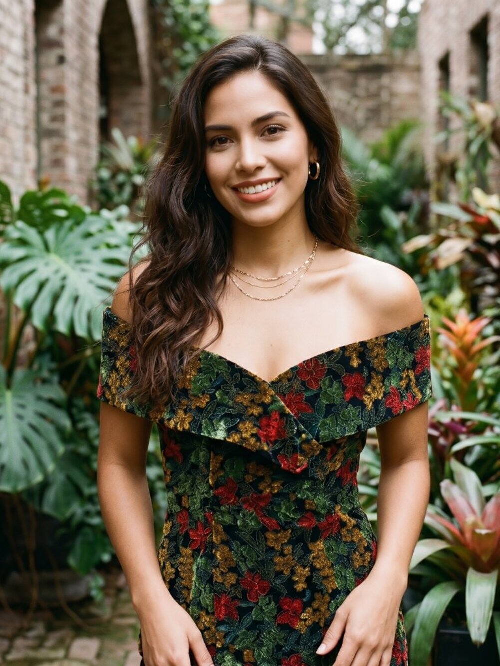 Vintage 1980s Roberta velvet textured floral Multicolor Off-Shoulder Mini Dress